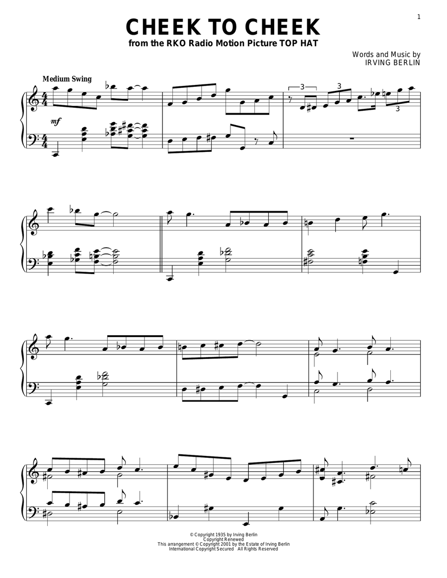 Cheek To Cheek Piano Solo scores gallery preview page 1