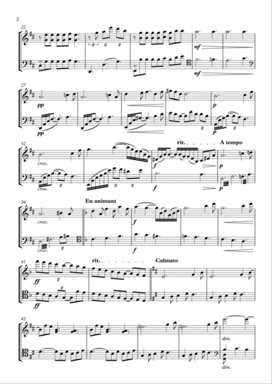 Clair de Lune for Violin and Cello String Duet scores gallery preview page 2