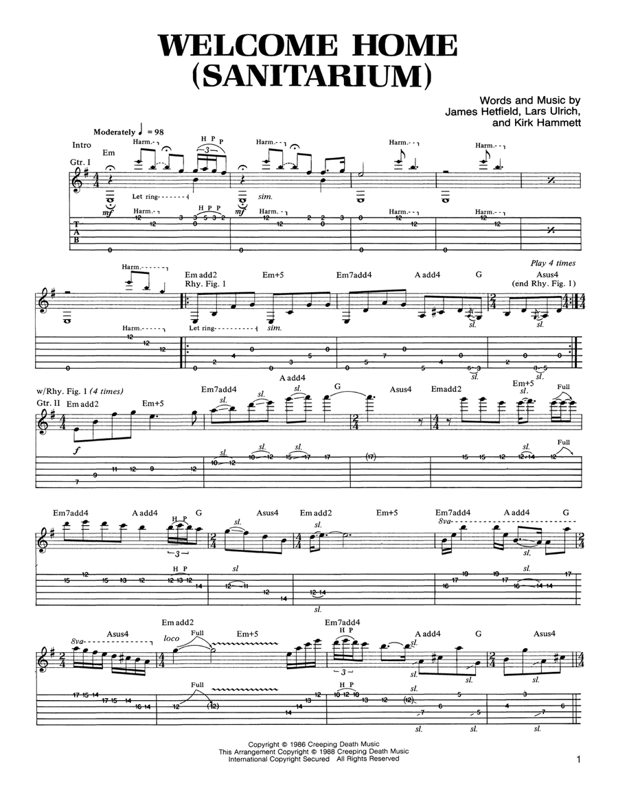 Welcome Home (Sanitarium) Acoustic Guitar scores gallery preview page 1