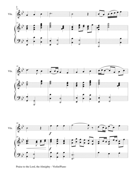 PRAISE TO THE LORD, THE ALMIGHTY (Duet – Violin and Piano/Score and Parts) image number null