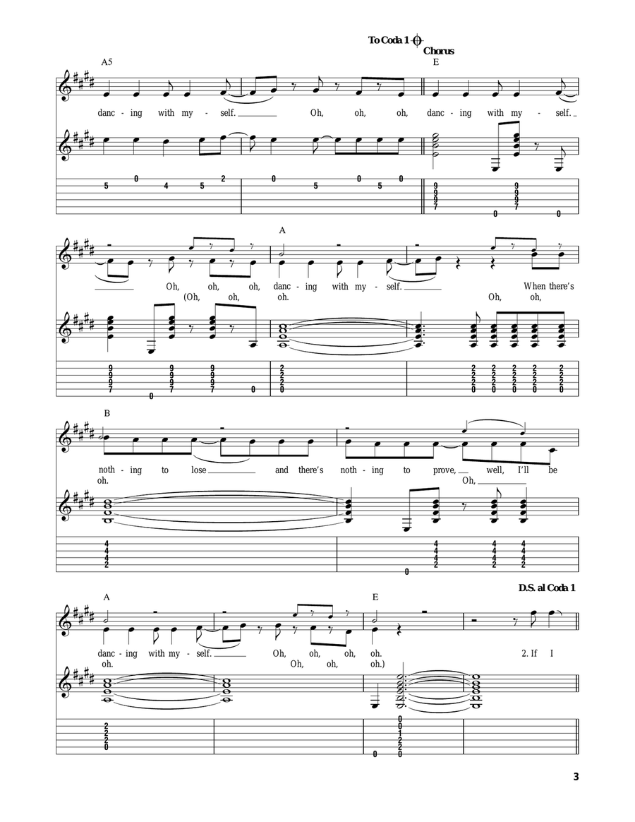 Dancing With Myself Acoustic Guitar scores gallery preview page 3
