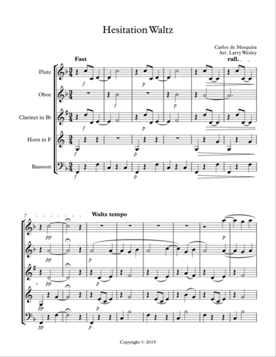 Hesitation Waltz Woodwind Quintet - Digital Sheet Music