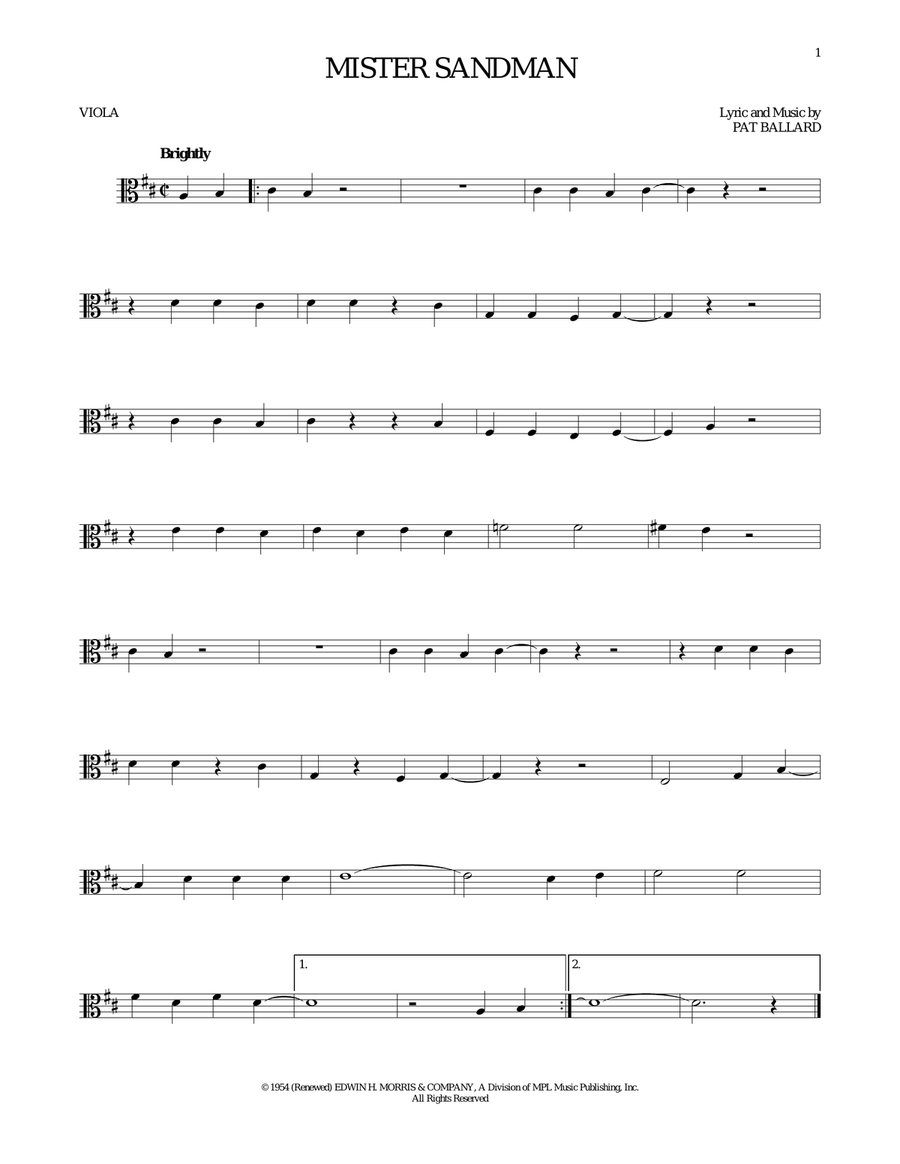 Mister Sandman Viola Solo scores gallery preview page 1