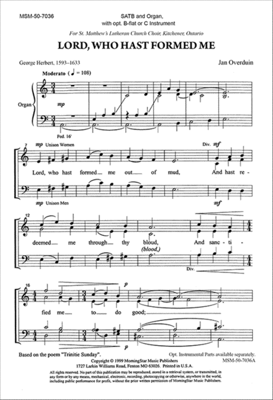 Lord, Who Hast Formed Me (Choral Score)