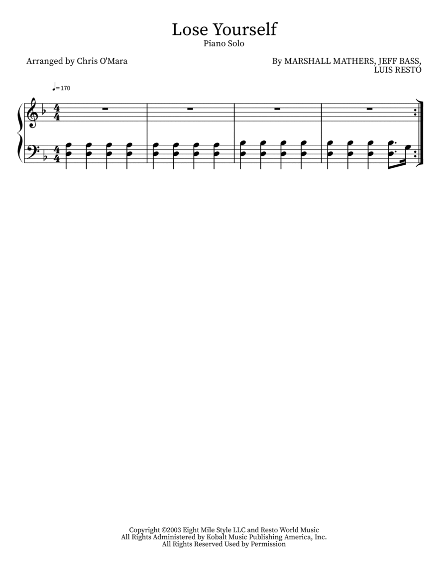 Lose Yourself Easy Piano scores gallery preview page 1