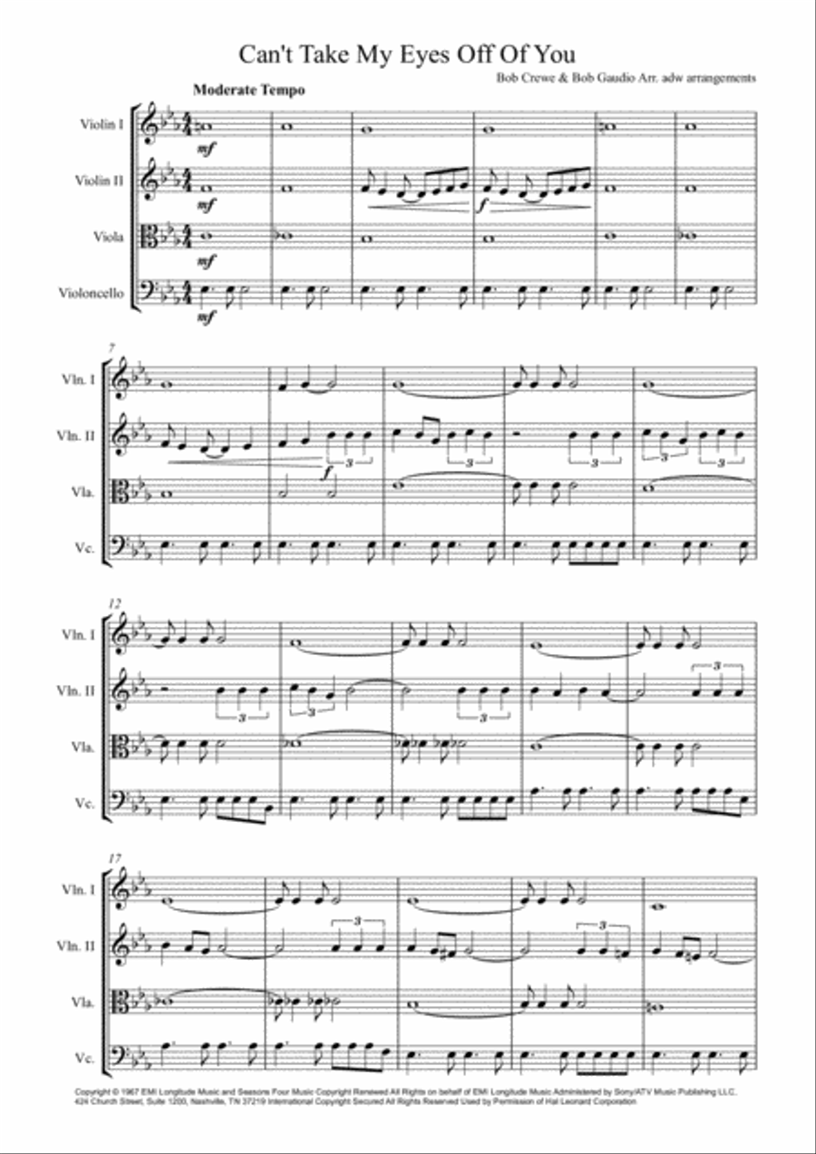 Can't Take My Eyes Off Of You String Quartet scores gallery preview page 2