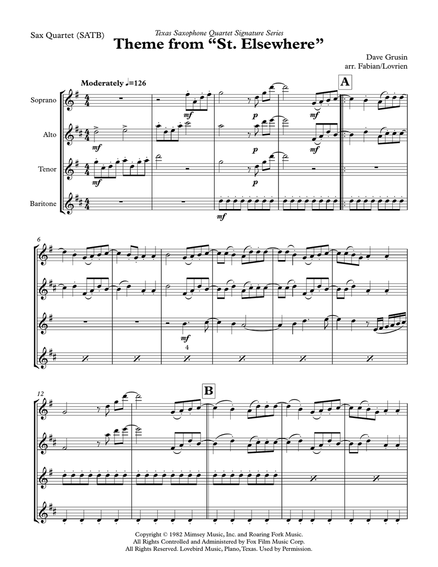 St. Elsewhere Woodwind Quartet scores gallery preview page 1