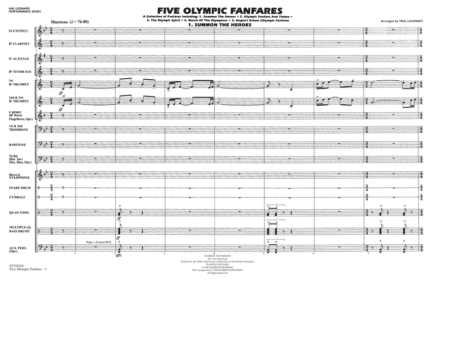 Five Olympic Fanfares - Full Score Marching Band scores gallery preview page 1