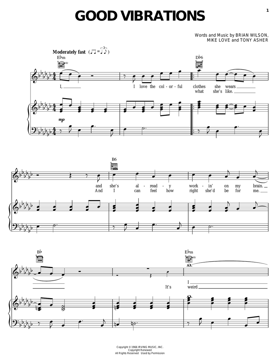 Good Vibrations Good Vibrations Piano, Vocal, Guitar scores gallery preview page 1