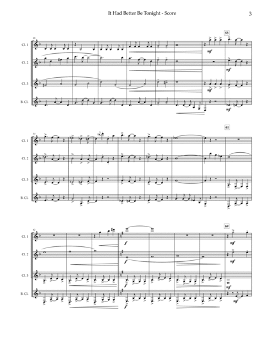 It Had Better Be Tonight Clarinet Quartet scores gallery preview page 4