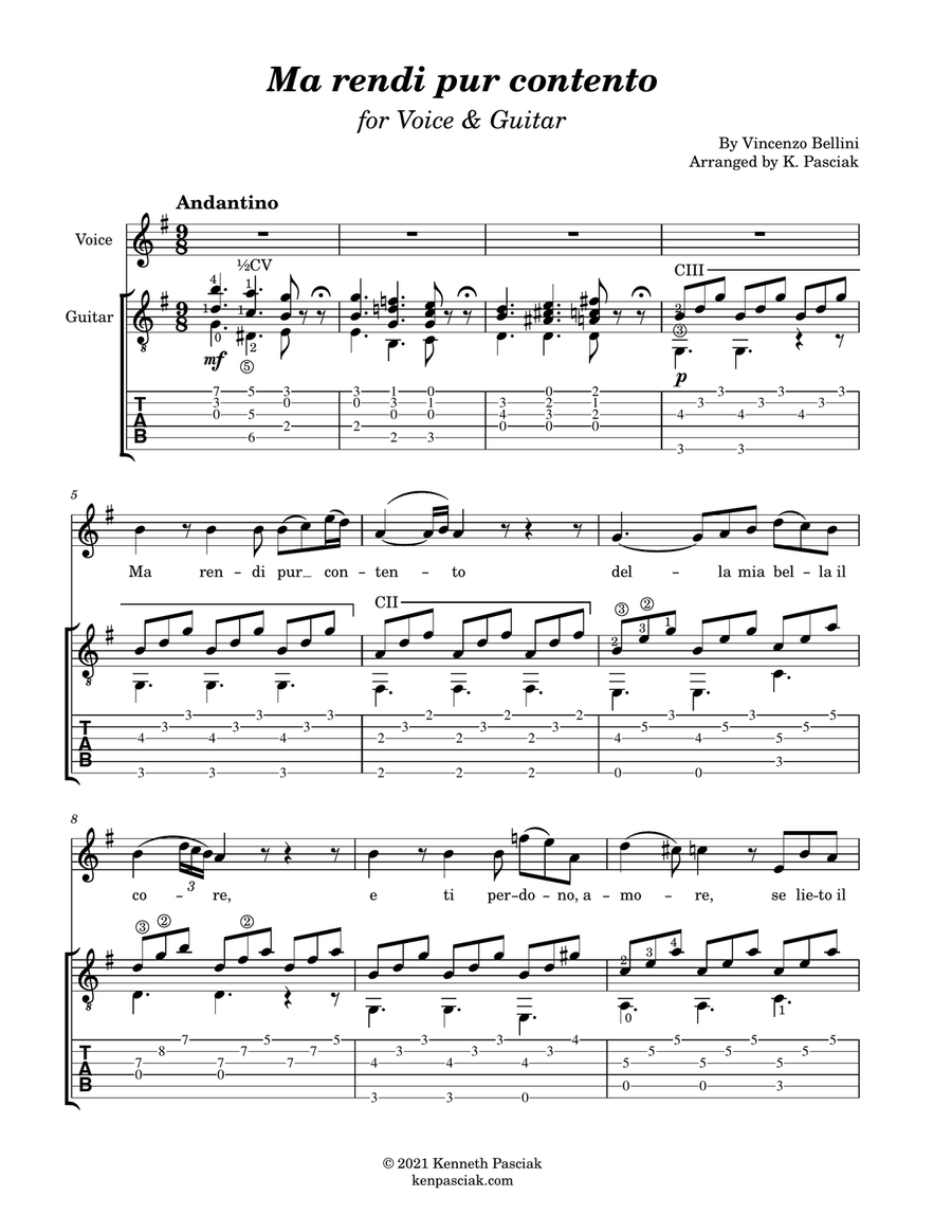 Ma rendi pur contento (for Voice and Guitar) Acoustic Guitar scores gallery preview page 3