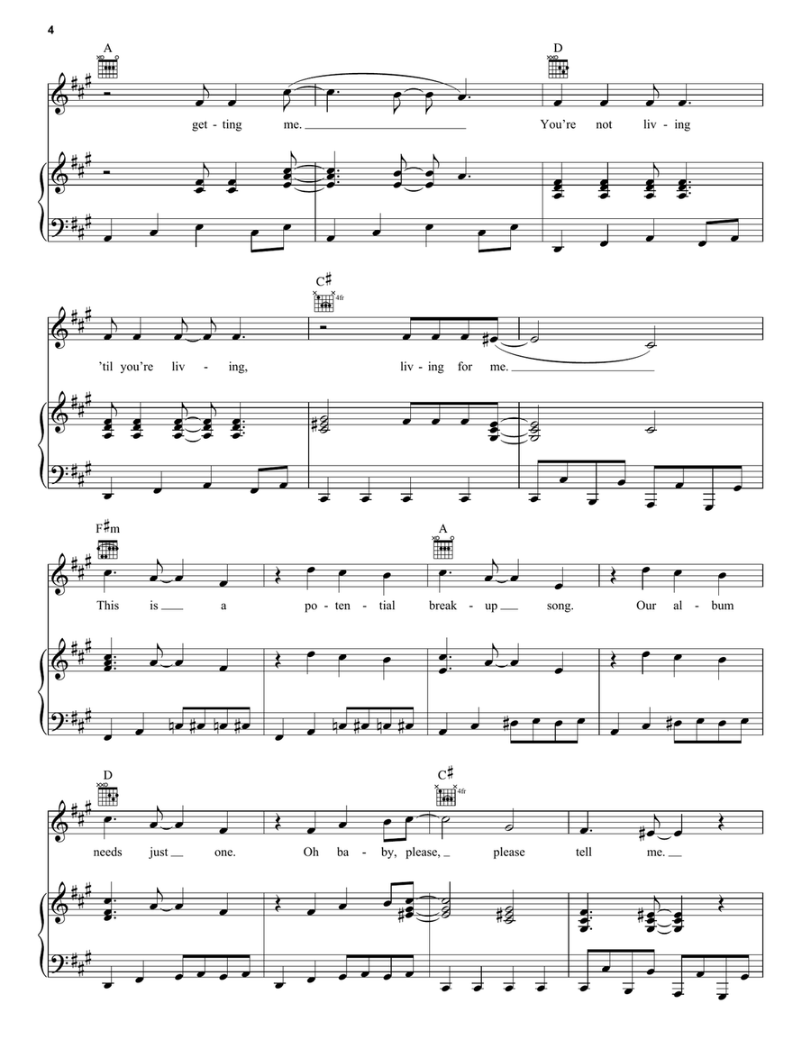 Potential Breakup Song Piano, Vocal, Guitar scores gallery preview page 4