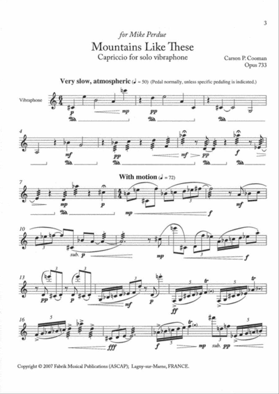 Carson Cooman: Mountains Like These (2007) capriccio for solo vibraphone Vibraphone scores gallery preview page 2