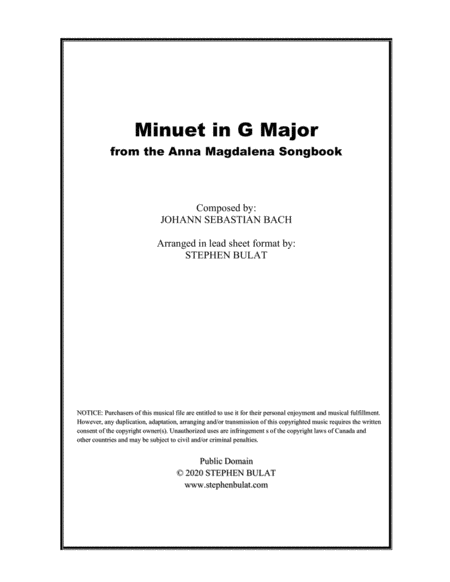 Minuet in G Major (Bach) - Lead sheet (key of F)