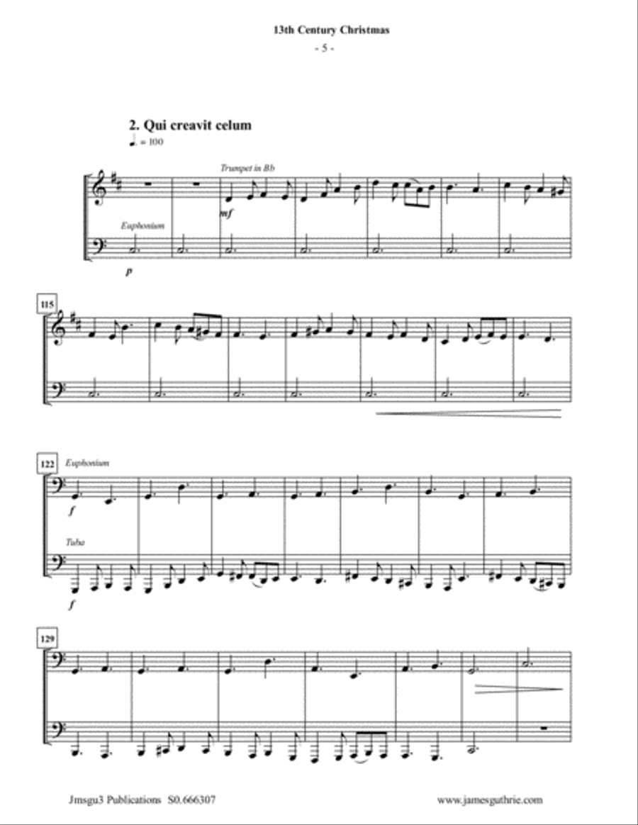 Four Traditional 13th Century Christmas Carols for Trumpet, Euphonium & Tuba Euphonium scores gallery preview page 5