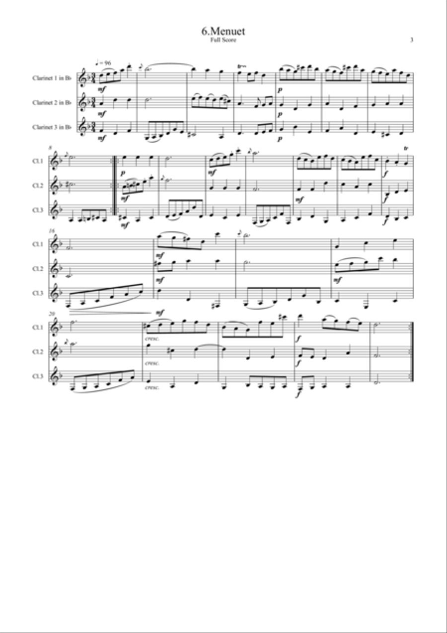 Bach: 6 Movements from Orchestral Suites 2 & 3 - clarinet trio Clarinet Trio scores gallery preview page 3