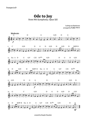 Book cover for Ode to Joy for Trumpet in D Solo by Beethoven Opus 125