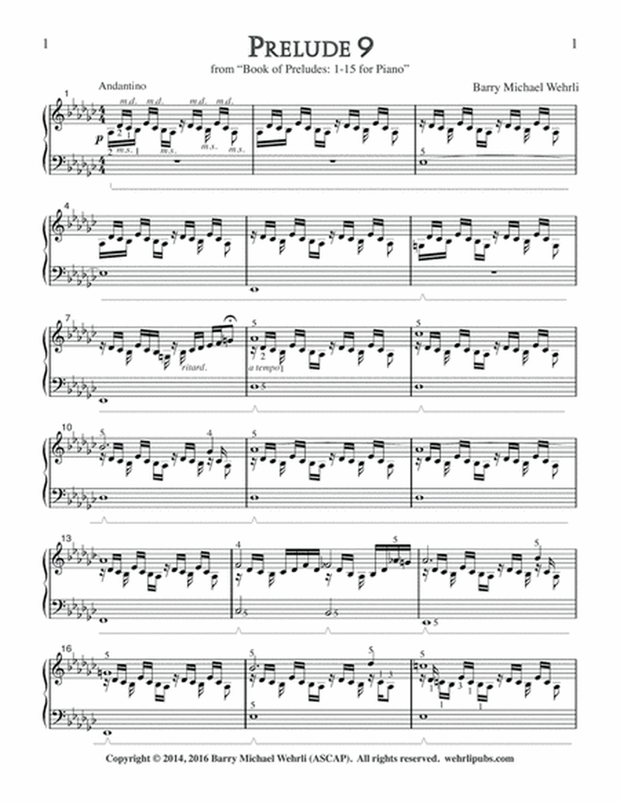Prelude 9 from "Book of Preludes: 1-15 for Piano" image number null