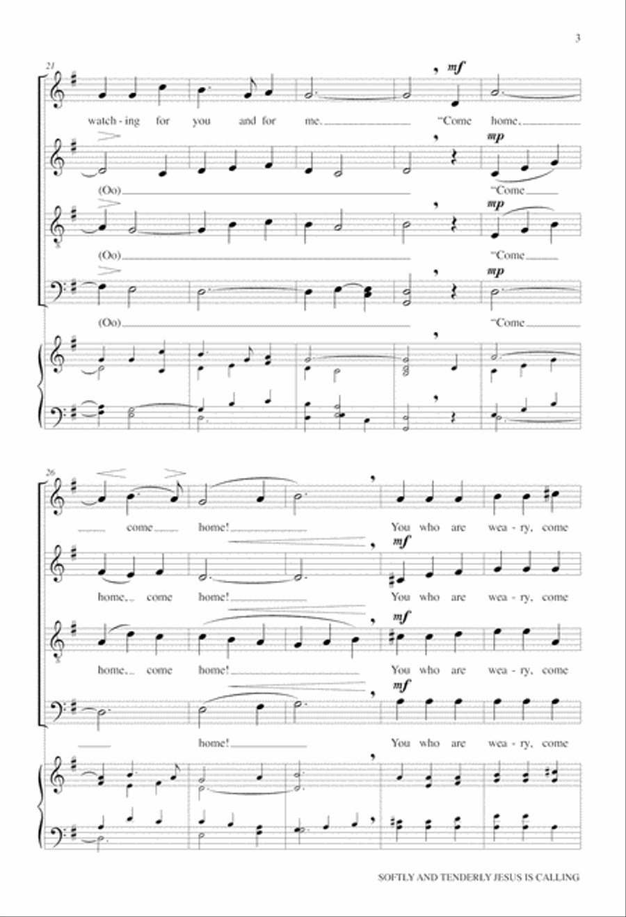 Softly and Tenderly Jesus Is Calling 4-Part scores gallery preview page 3