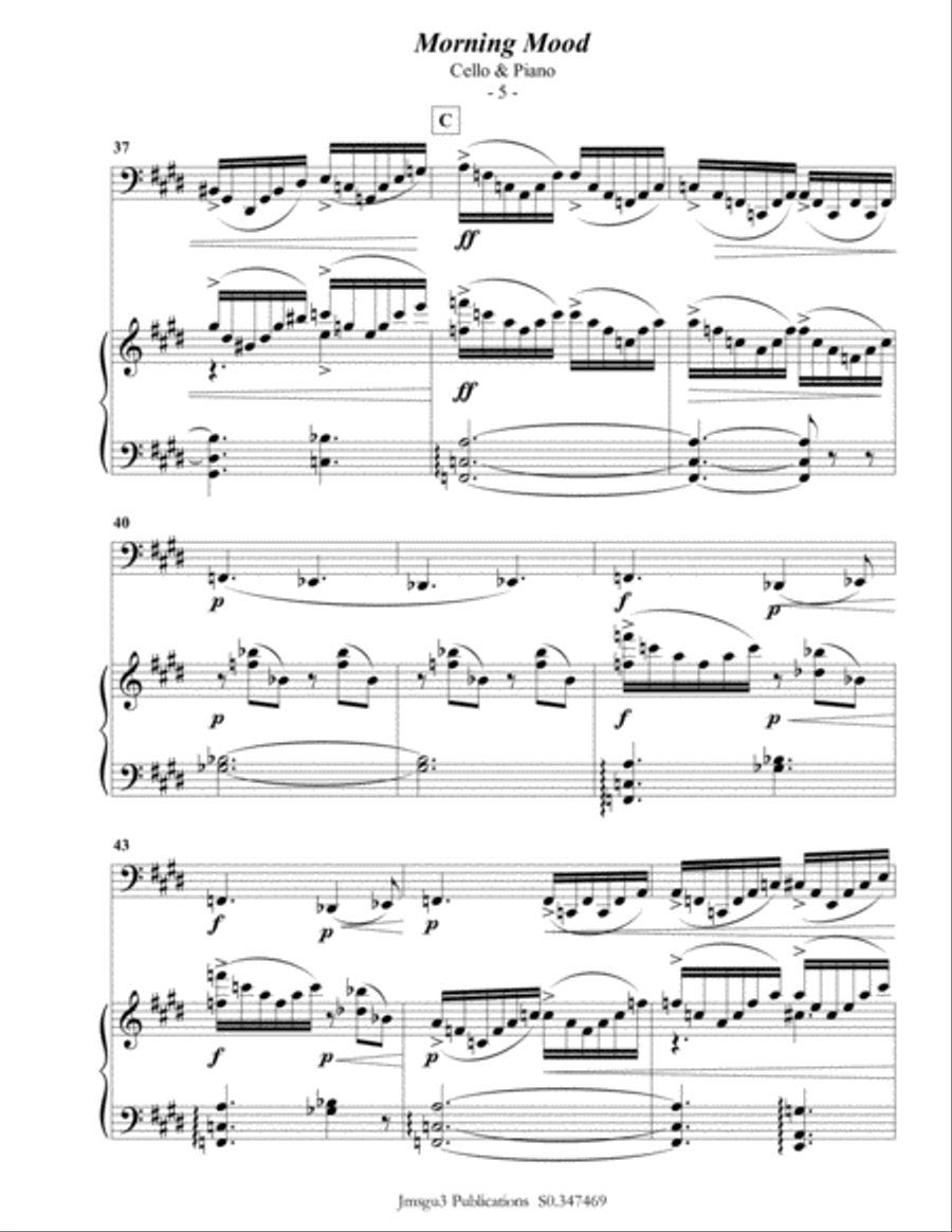 Grieg: Morning Mood from Peer Gynt Suite for Cello & Piano Piano scores gallery preview page 6