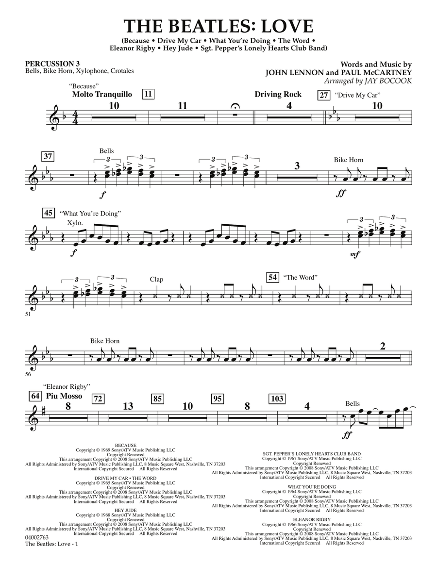 The Beatles: Love - Percussion 3 Concert Band scores gallery preview page 1