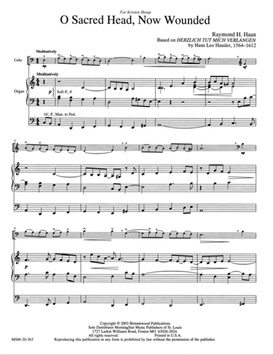O Sacred Head, Now Wounded Cello scores gallery preview page 1