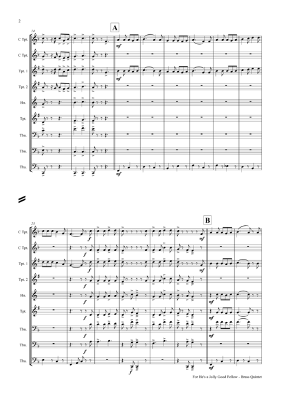 For He's a Jolly Good Fellow - Folk Song and Toast - Brass Quintet Brass Quintet scores gallery preview page 2