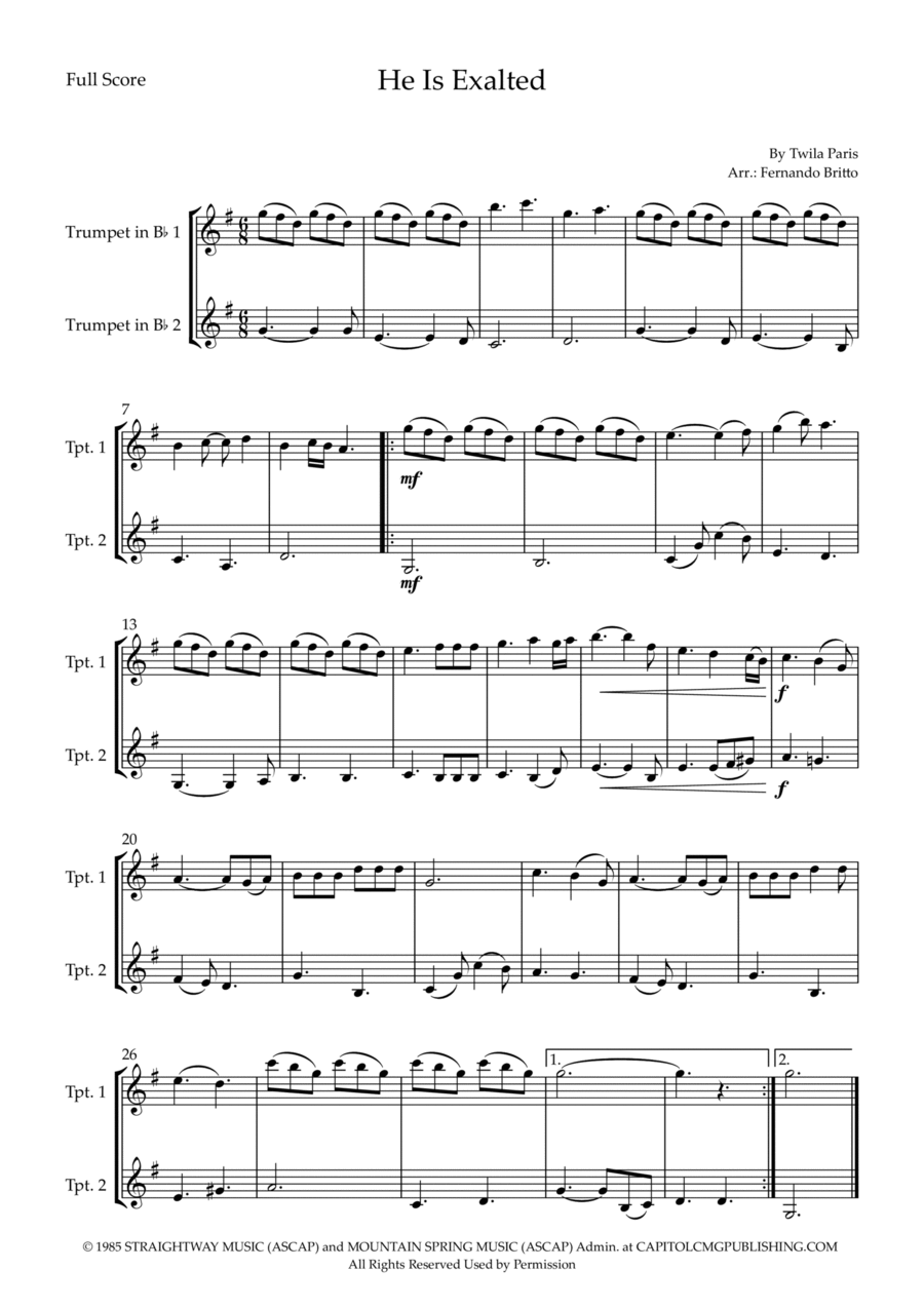 He Is Exalted He Is Exalted Trumpet Duet scores gallery preview page 1
