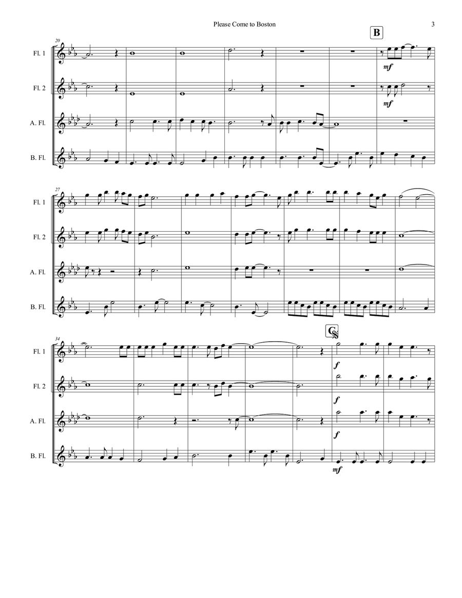 Please Come To Boston Please Come To Boston Flute Choir scores gallery preview page 4