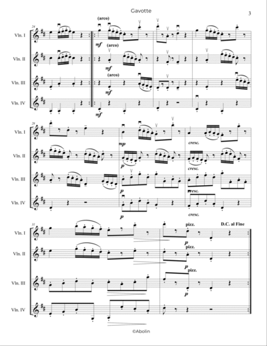 Gossec: Gavotte - Violin Quartet Chamber Music scores gallery preview page 4
