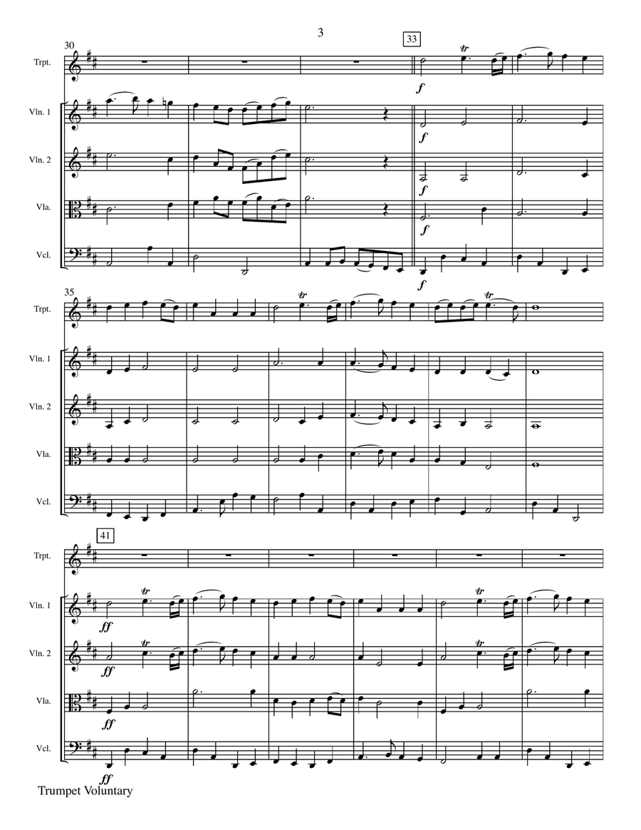 Trumpet Voluntary (Jeremiah Clarke) for Trumpet and String Quartet Chamber Orchestra scores gallery preview page 4