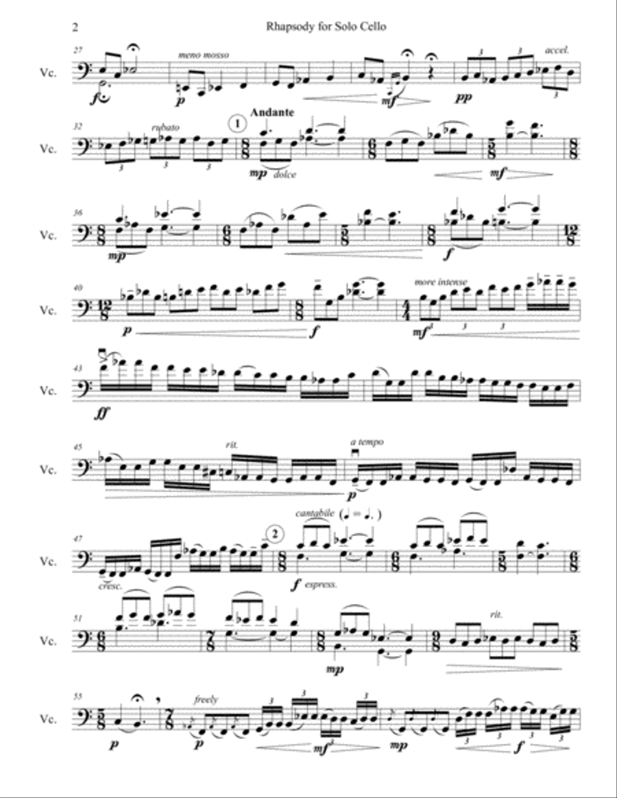 Rhapsody for Solo Cello Rhapsody for Solo Cello Cello Solo scores gallery preview page 2