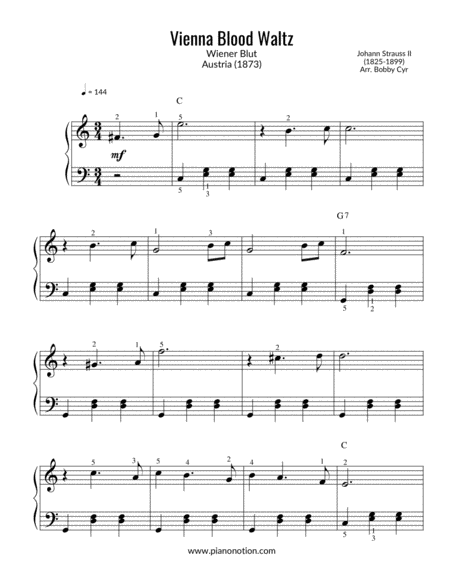 Wiener Blut Theme - Vienna Blood Waltz (Easy Piano Solo)