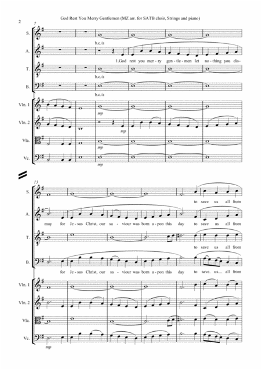 GOD REST YOU MERRY GENTLEMEN, for SATB choir, strings and piano 4-Part scores gallery preview page 2