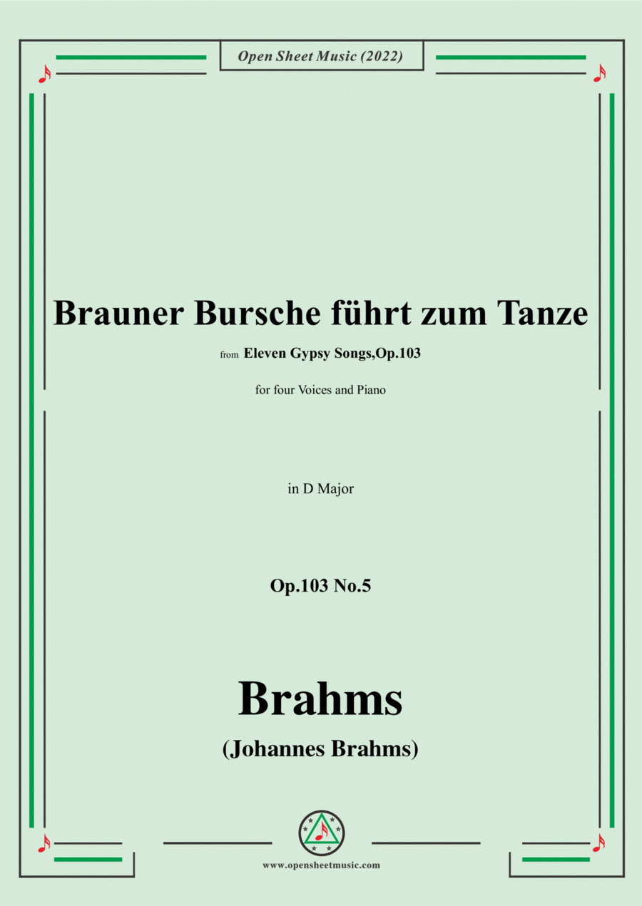 Brahms-Brauner Bursche fuhrt zum Tanze,Op.103 No.5,in D Major Voice scores gallery preview page 1