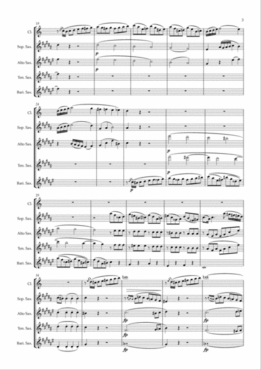 W. A. Mozart - Clarinet Quintet in A arranged for clarinet and saxophone quartet Clarinet Quintet scores gallery preview page 4