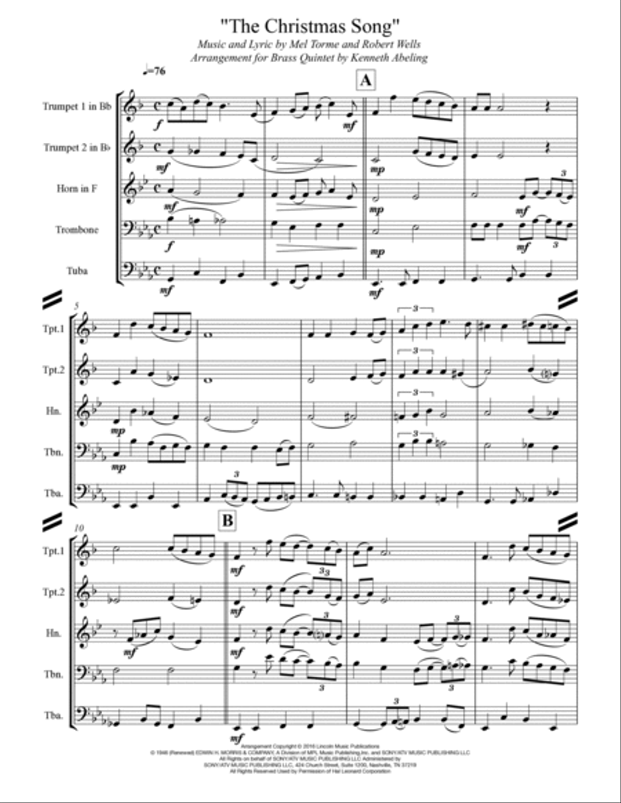 The Christmas Song (Chestnuts Roasting On An Open Fire) Horn scores gallery preview page 2