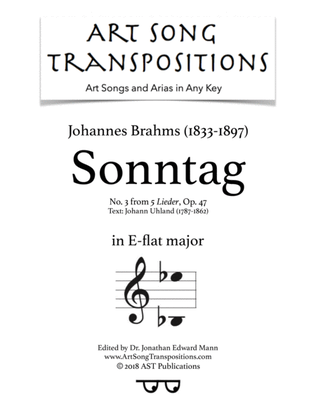 Book cover for BRAHMS: Sonntag, Op. 47 no. 3 (transposed to E-flat major)