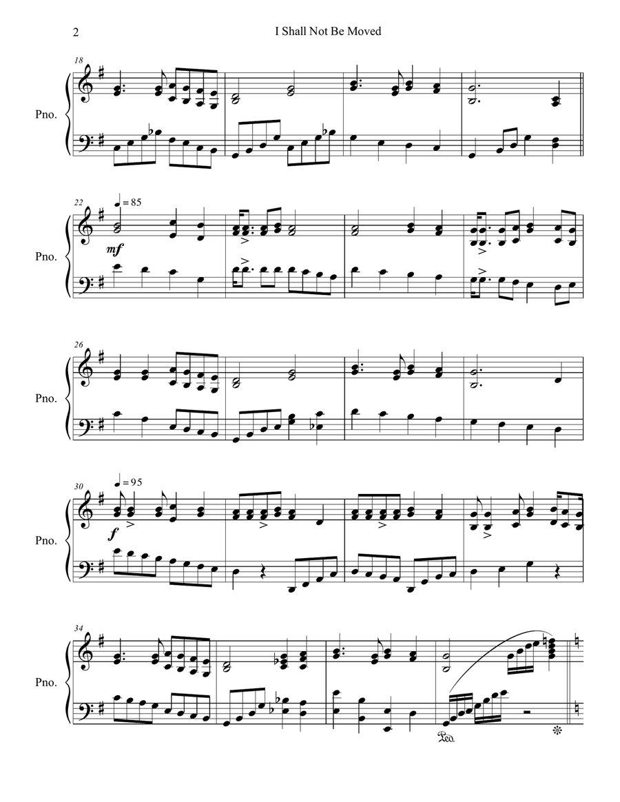 I Shall Not Be Moved Piano Solo scores gallery preview page 2