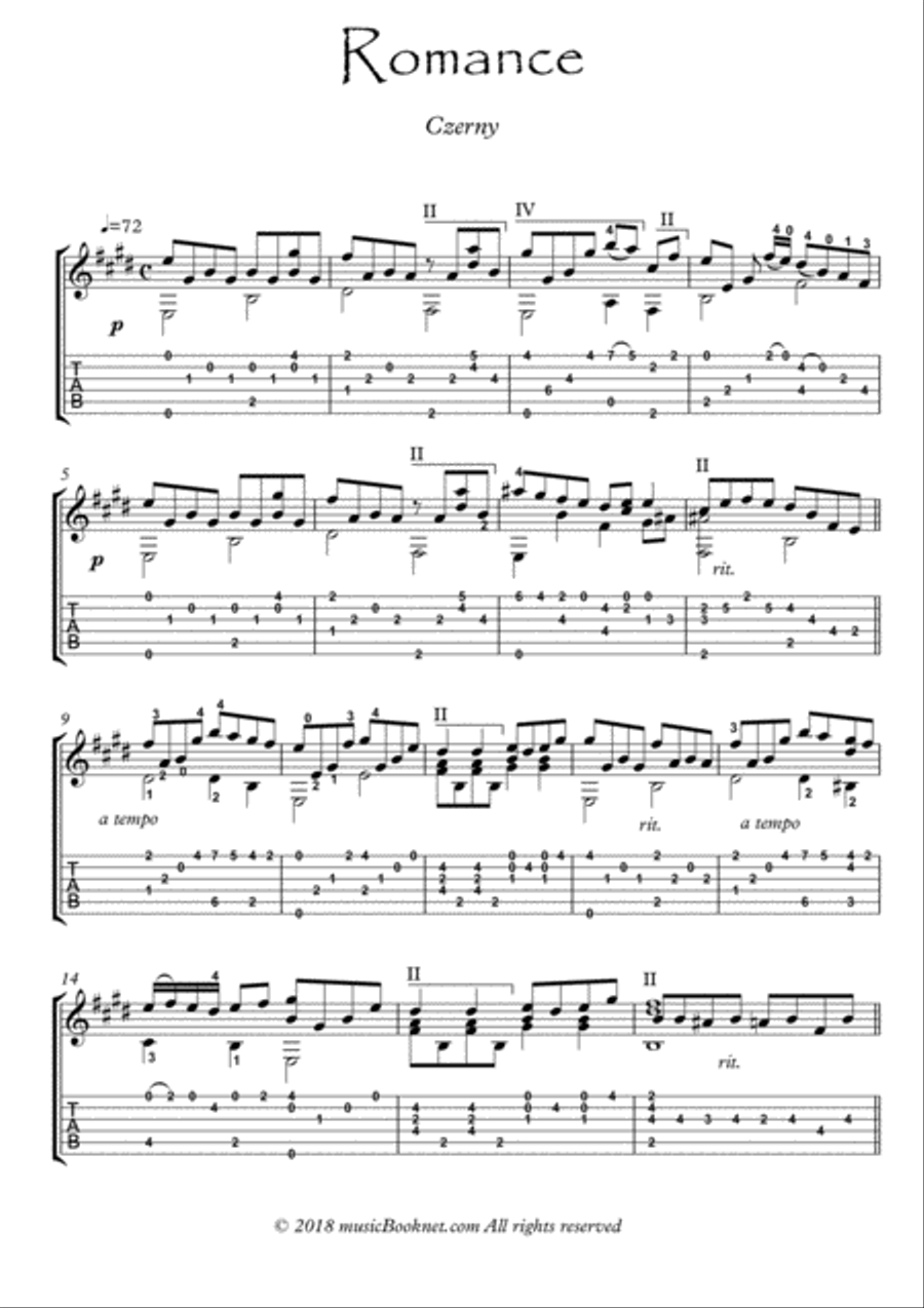 Guitar Classics Romance by Czerny Acoustic Guitar scores gallery preview page 2