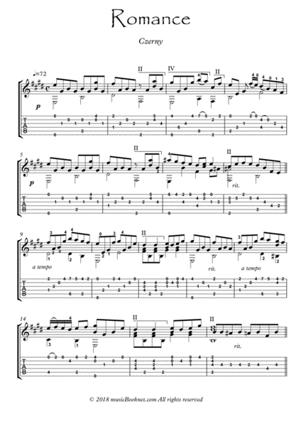 Guitar Classics Romance by Czerny by Carl Czerny Acoustic Guitar - Digital Sheet Music
