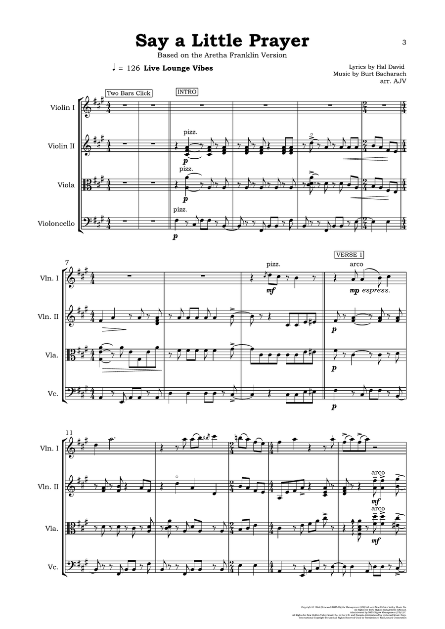 I Say A Little Prayer String Quartet scores gallery preview page 3