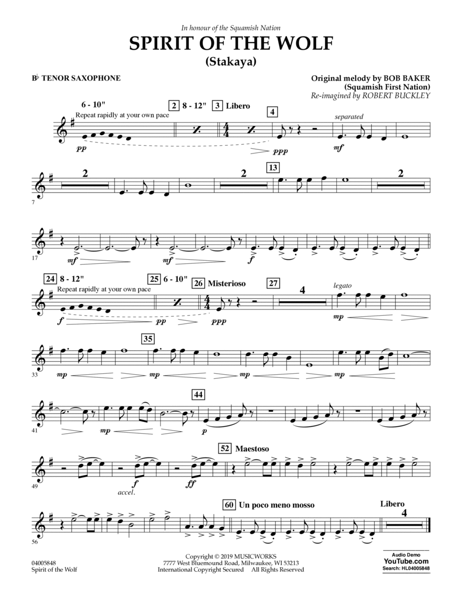 Spirit of the Wolf (Stakaya) - Bb Tenor Saxophone