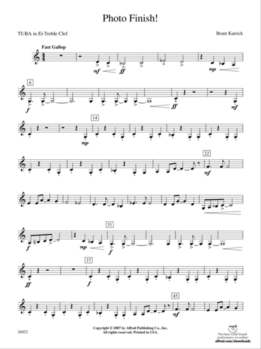 Photo Finish!: (World Part) E-flat Tuba T.C. Concert Band scores gallery preview page 1