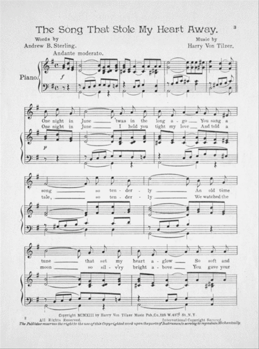 The Song That Stole My Heart. Harry Von Tilzer's Most Beautiful Ballad Voice scores gallery preview page 2