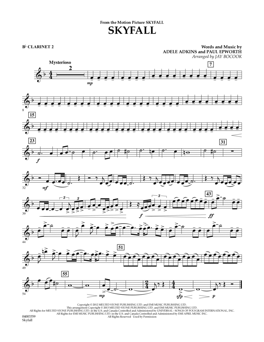 Skyfall - Bb Clarinet 2 Concert Band scores gallery preview page 1