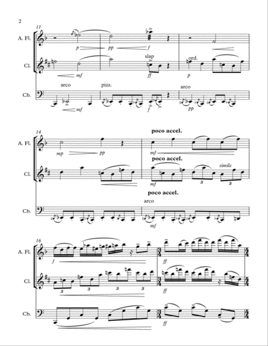 Snail (Melc) - trio for alto flute, clarinet in Bb and five-stringed contrabass Small Ensemble scores gallery preview page 2