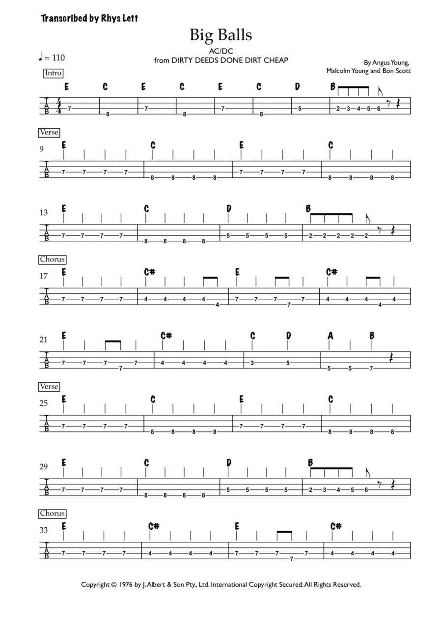 Big Balls Guitar Tablature scores gallery preview page 1