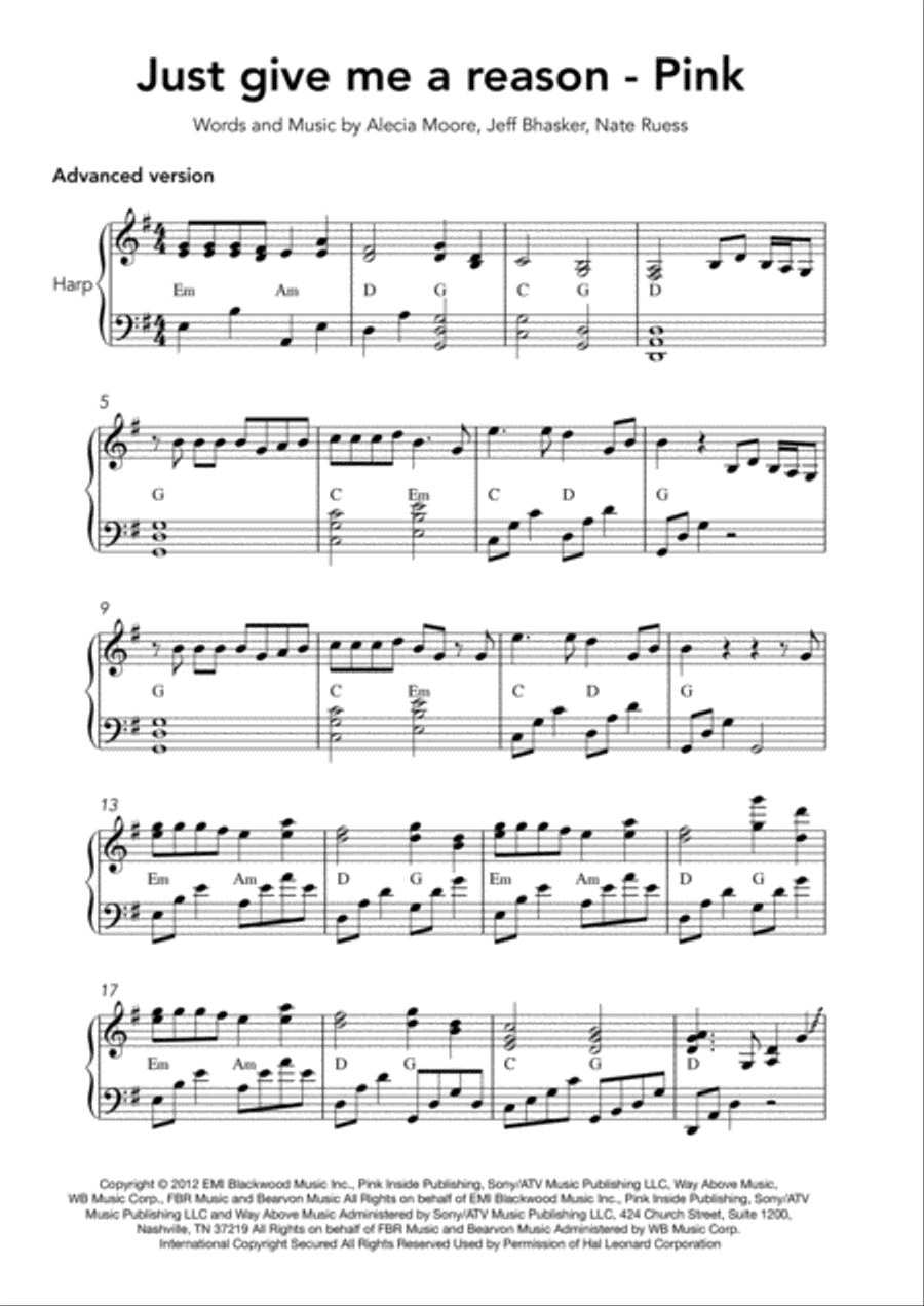 Just Give Me A Reason Harp scores gallery preview page 1