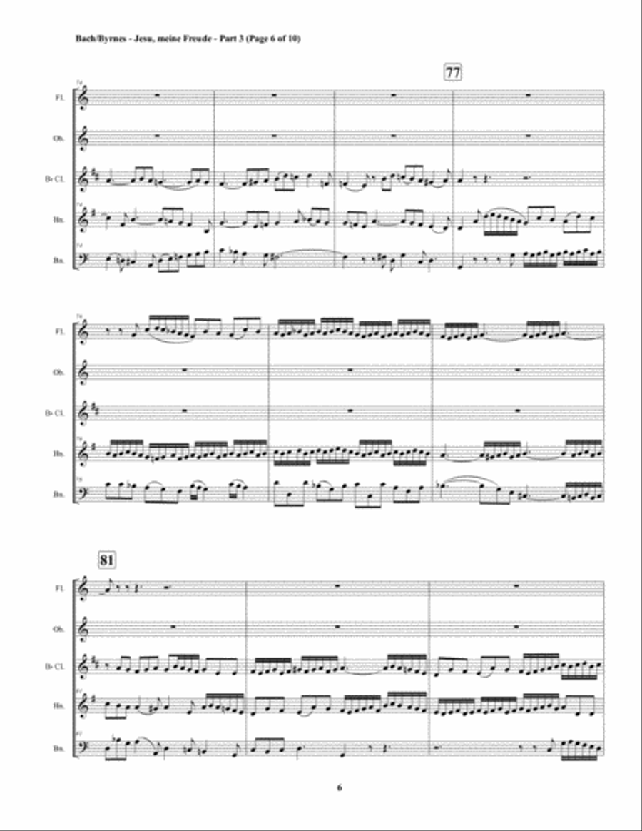 Jesu, meine Freude - Part 3, by J.S. Bach for Woodwind Quintet Woodwind Quintet scores gallery preview page 6